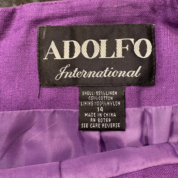 Adolfo Linen Pencil Skirt Suit Vintage Designer Career Fully Lined  Purple 14 - Picture 4 of 10